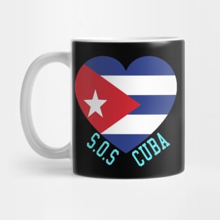 SOS Cuba Politics Protest Dictator Freedom Cuban Flag Heart Mug